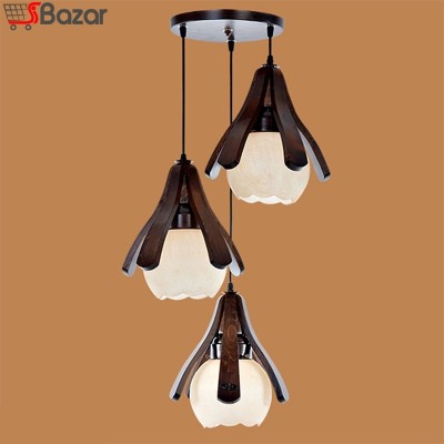 لوستر چوبی سه شاخه طرح گلاره لوستر چوبی سه شاخه طرح گلاره