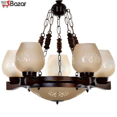 لوستر چوبی 5 شاخه عدسی دار طرح اقاقیا لوستر چوبی 5 شاخه عدسی دار طرح اقاقیا