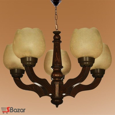 لوستر پنج شاخه چوبی طرح اطلسی