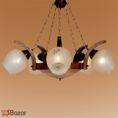 لوستر پنج شاخه چوبی طرح لاله