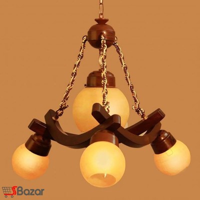 لوستر سه شاخه چهار شعله چوبی طرح مینا