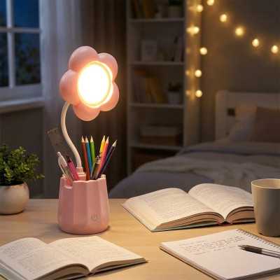 چراغ مطالعه شارژی LED رومیزی طرح گل با نگهدارنده مداد